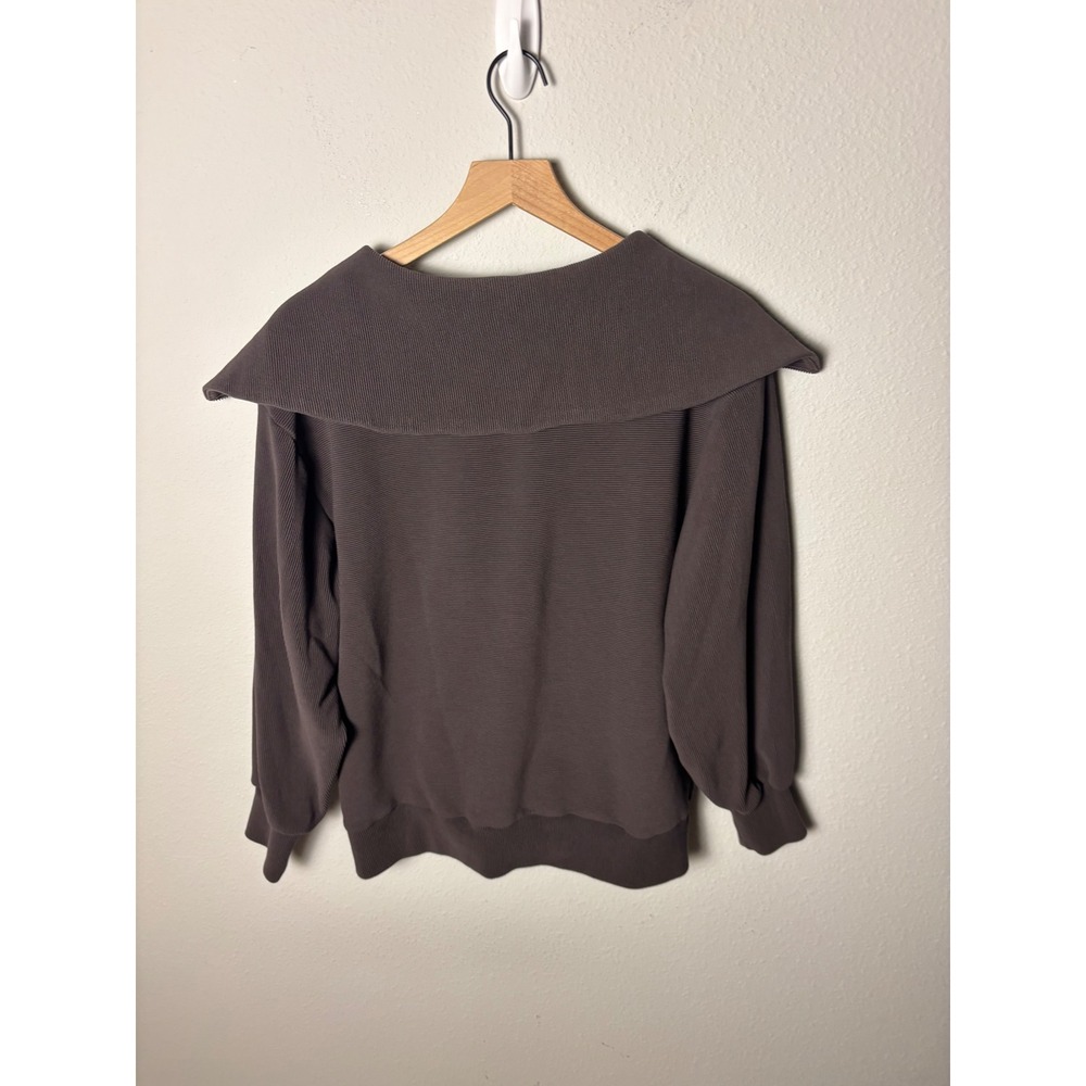 Athleta Ottoman Rib 1/4 Zip Sweatshirt Truffle Brown Pullover Small - Picture 4 of 4